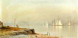 Alfred Thompson Bricher Harbor Scene and White Sails painting